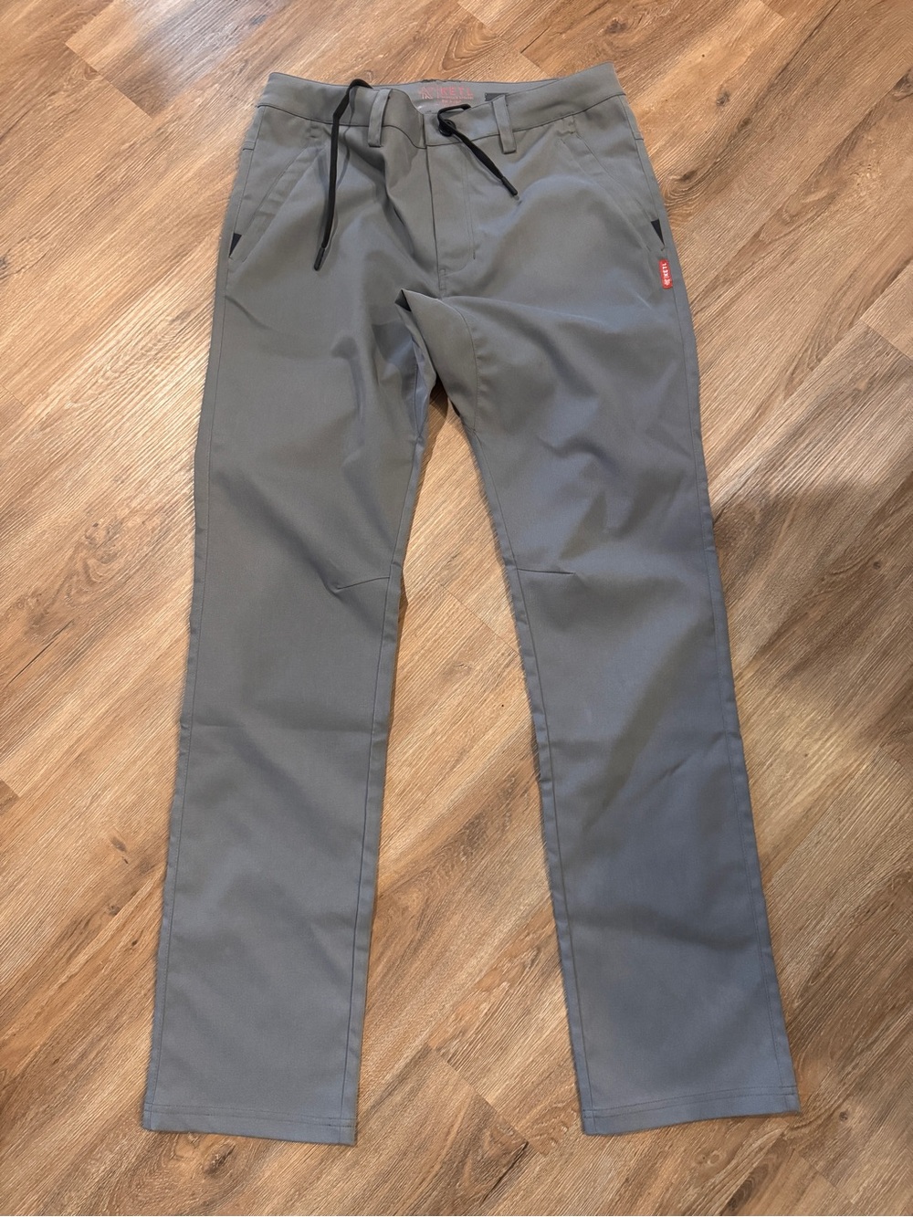 Men's Gray Stretch Chinos with Drawstring Waist and Subtle Logo